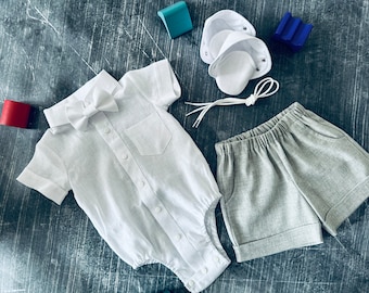 Baby Jungen Taufe Outfit KURZARM, Baby Jungen Tauf Outfit weiß, Jungen Taufe Outfit Fliege, Taufkleidung für Jungen