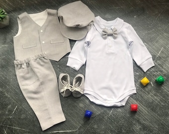 Baby boy baptism outfit, baby boy christening outfit white, boy baptism outfit long sleeve, christening outfits for boys, white linen outfit