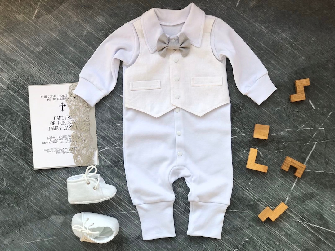 Baby Boy Baptism Outfit Long Sleeve, Baby Boy Christening Outfit White