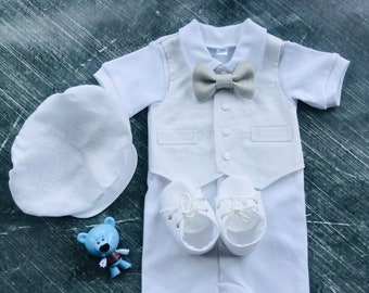 Tenue de baptême bébé garçon manches COURTES, tenue de baptême bébé garçon tout blanc gris, tenues de baptême pour garçons