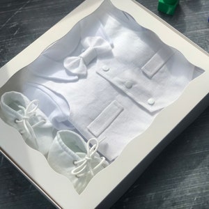 Tenue de baptême bébé garçon à manches longues, tenue de baptême bébé garçon blanc, noeud papillon tenue de baptême garçon, tenues de baptême pour garçons image 9