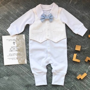 Baby boy baptism outfit long sleeve, baby boy christening outfit white, boy baptism outfit blue bowtie, christening outfits for boys