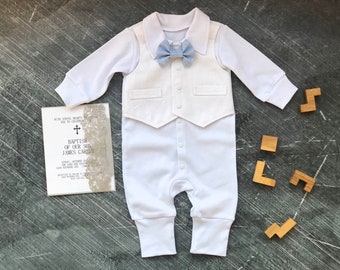 Baby boy baptism outfit long sleeve, baby boy christening outfit white, boy baptism outfit blue bowtie, christening outfits for boys