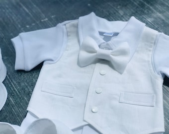 Doopoutfit voor babyjongen KORTE mouw, doopoutfit voor babyjongen wit, doopoutfit voor jongens WIT strikje, doopoutfits voor jongens