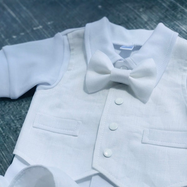 Baby boy baptism outfit SHORT sleeve, baby boy christening outfit white, boy baptism outfit WHITE bowtie, christening outfits for boys