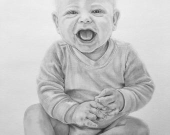 Hand Drawn Pencil Portrait, Custom Graphite Drawing, Personalized Gift (8x10)