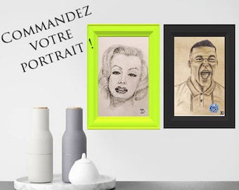 Portrait personnalisé au crayon graphite et pierre noire  (envoyez votre photo après la commande)