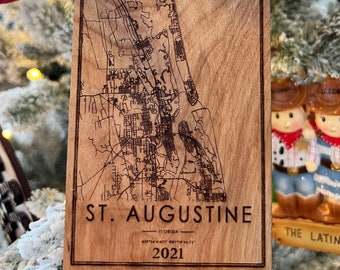 St. Augustine City Map Ornament  - Personalize Me! With CURRENT YEAR ENGRAVED