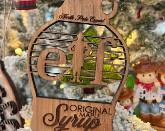 Elf Maple Syrup Ornament  - Personalize Me! With CURRENT YEAR ENGRAVED