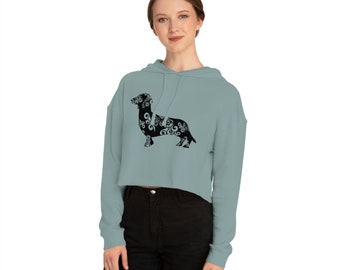 Weaner Dog Womens Cropped Hooded Sweatshirt