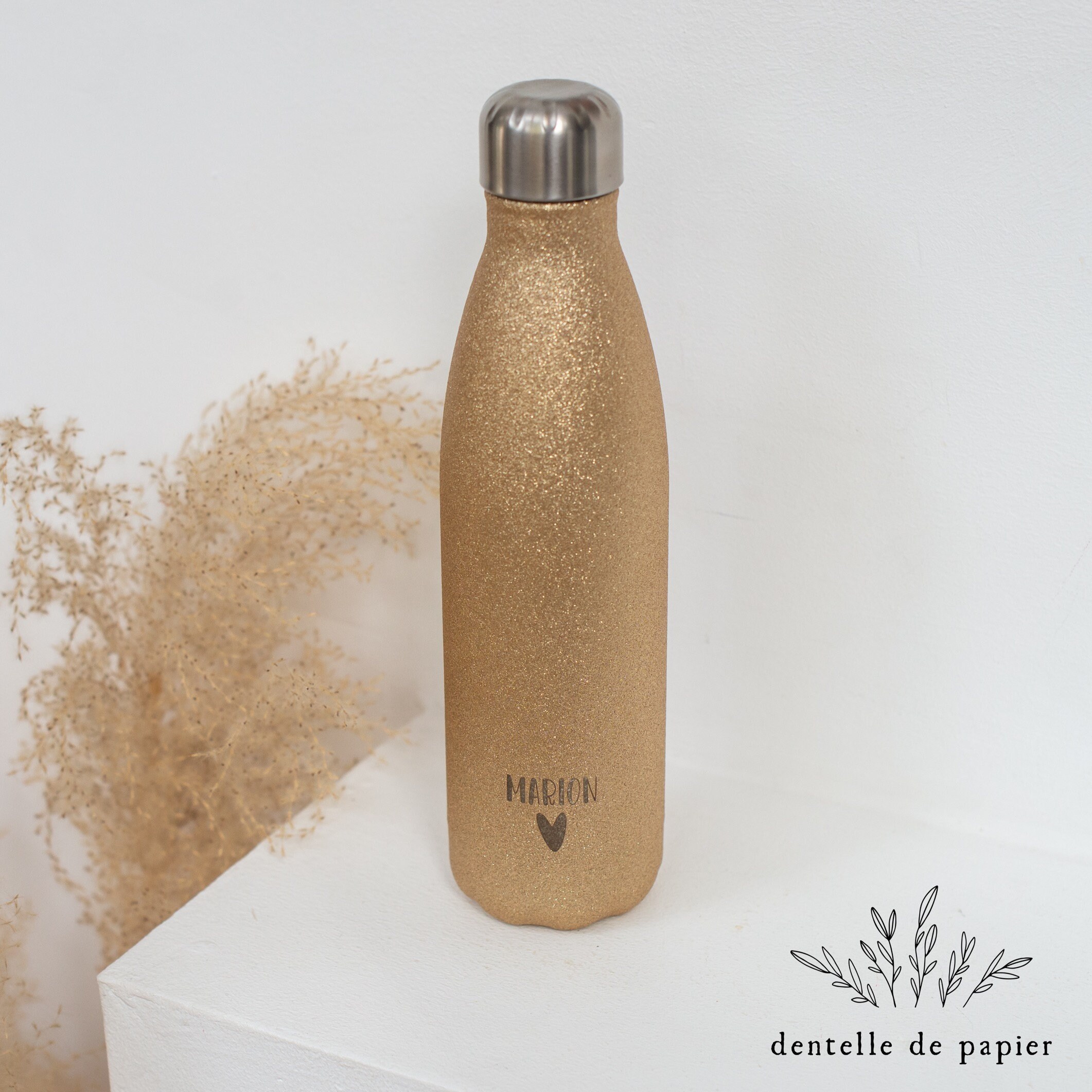 Bouteille - Gourde Isotherme à Paillettes Dorées