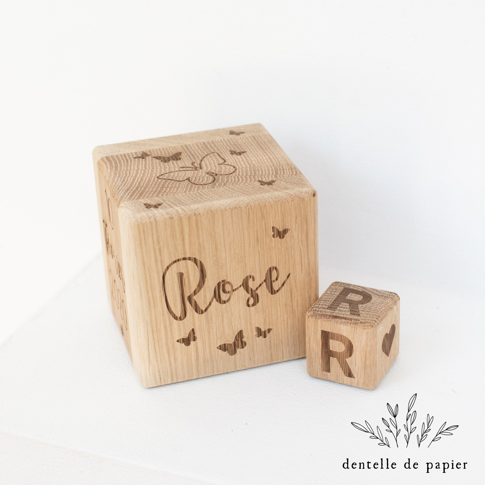 Duo Cubes en Bois Naissance + Lettre