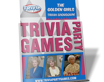 May include: A pink and white trivia game with a picture of the Golden Girls on the front. The game is titled "The Golden Girls Trivia Showdown!" and is made by Trivia Party Games.