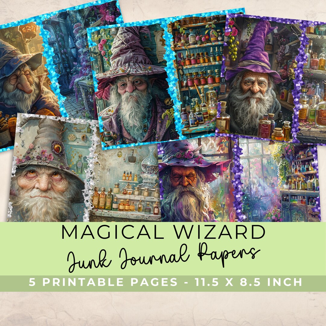 Wizard Junk Journal Pages, Glitter Fairytale Scrapbook Paper (digital ...