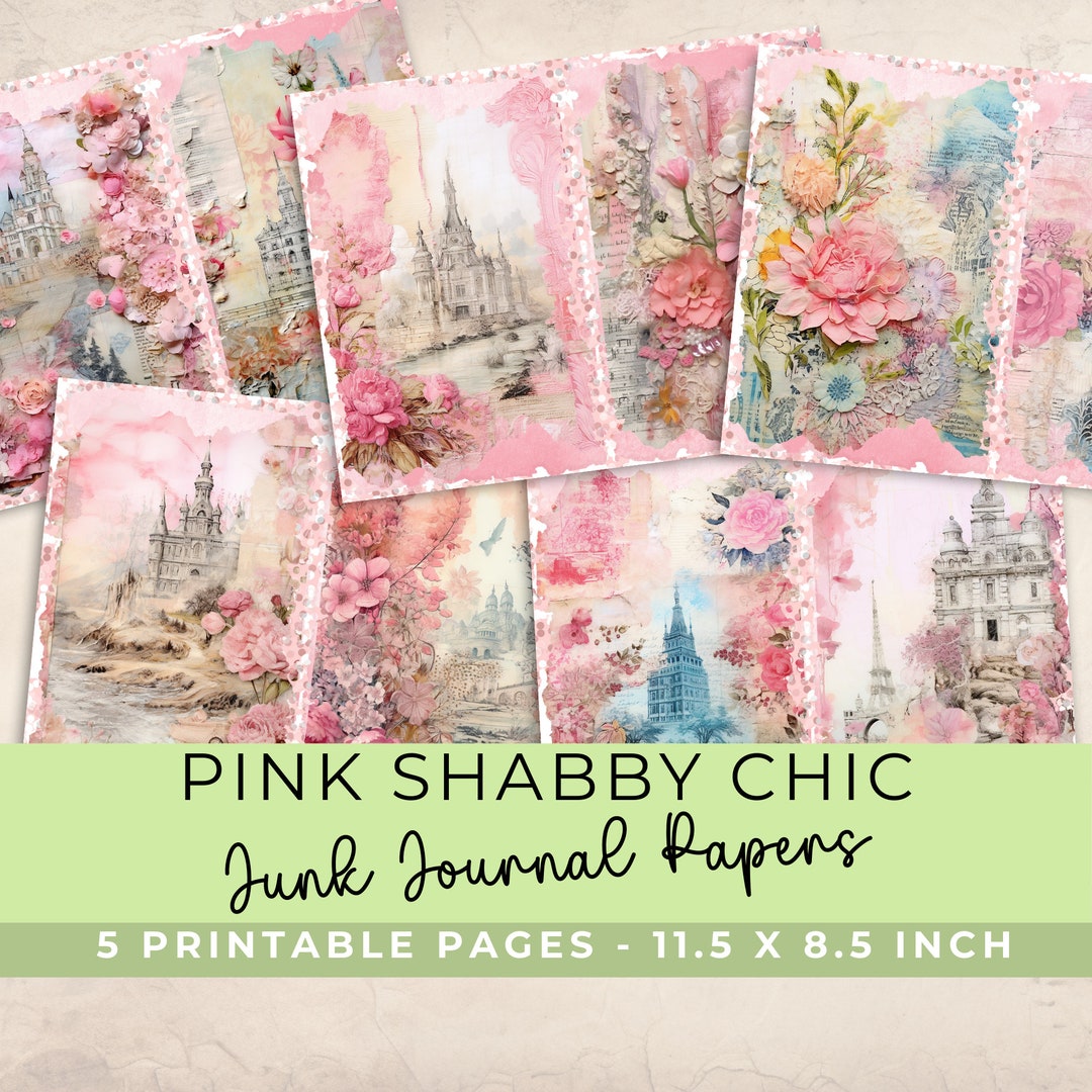 Pink Shabby Chic Junk Journal Pages, Digital Papers, Vintage Papers ...