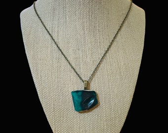 Hunter Green, Upcycled Ceramic Pendant Necklace, Brass, Free Shipping (U.S.)