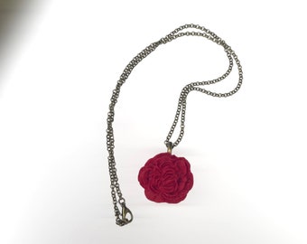 Red, Rose/Peony Flower shaped, Polymer Clay, Handcrafted, Pendant Necklace, Valentine, Galentine, Gift