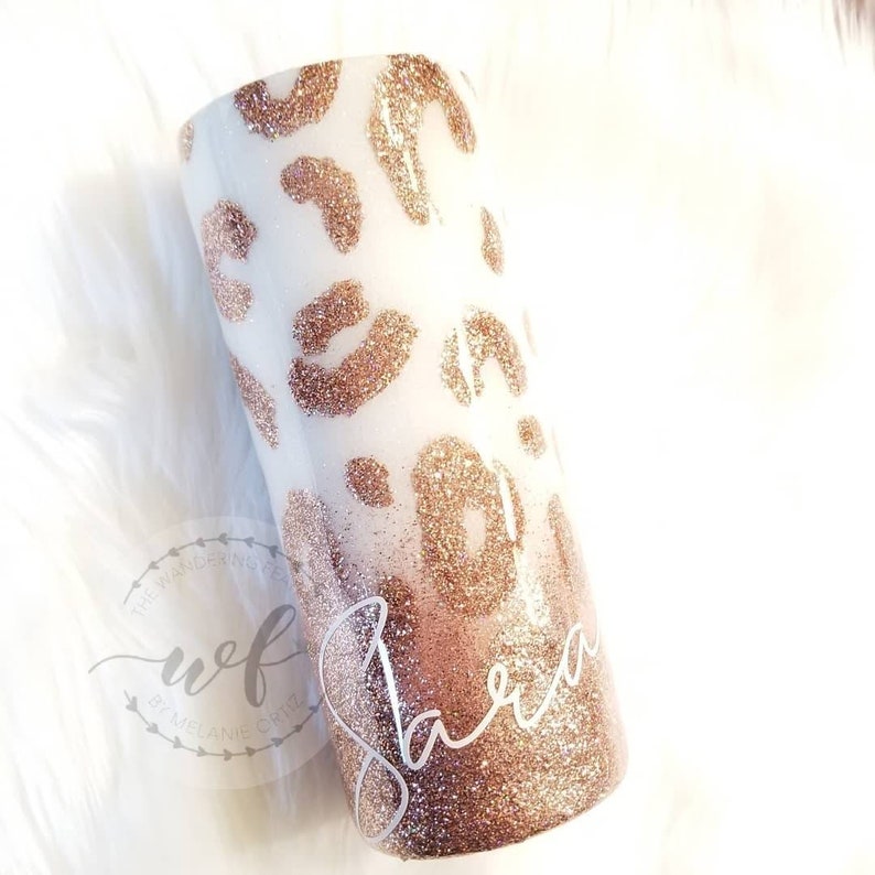Hand Painted Rose Gold Glitter Cheetah Print Tumbler Pink Etsy