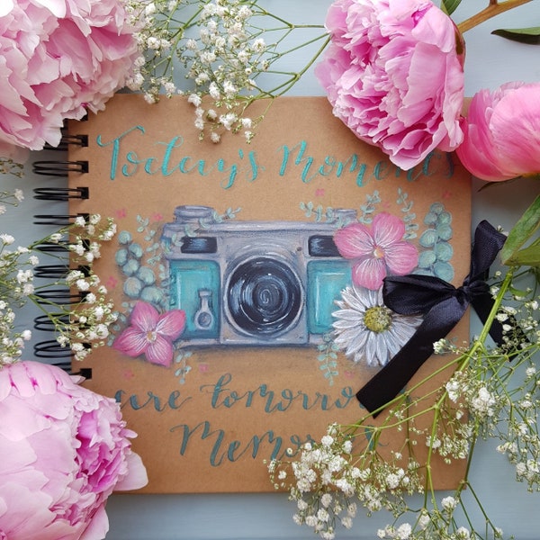Today's moments are tomorrow's memories - Hand Painted Vintage Camera 12x12 inch Scrap Book