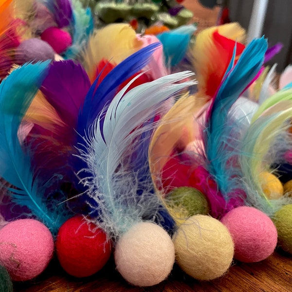 Felted Wool Feathered Ball Cat Toy 6-Pack