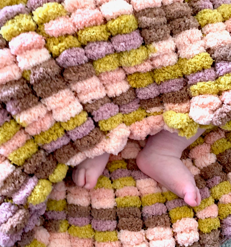 Hand Knitted Pom Pom Baby Blanket Etsy