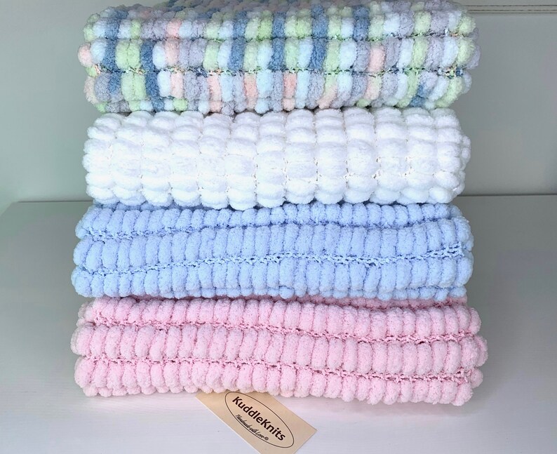 Hand Knitted Pom Pom Baby Blanket Etsy