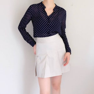 CUSTOMMADE Designer Navy Blue Spotted Casual Button Down Long Sleeve Blouse in Viscose
