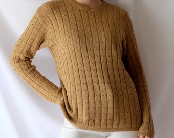 Armani Authentic Vintage 90s Cable Knit Sweater Mustard Yellow Basic Winter Jumper Size S Oversized