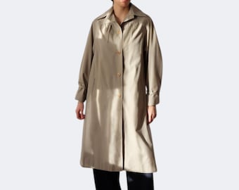 Vintage 80s Women's Light Khaki Green Long Trench Coat, Cotton, Jocardi, Made in Germany
