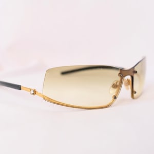 Authentic CHANEL 4066 Vintage Deadstock Unique Shield Sunglasses/ NOS Gold Frame, Beige Lenses, Zircon Detail, Rare Vintage Designer Eyewear