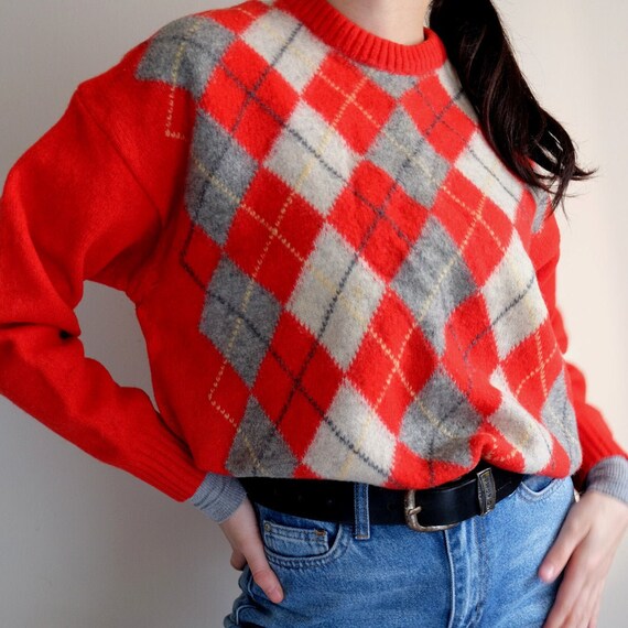 Vintage Wool Oversized Red Plaid Sweater / Cozy W
