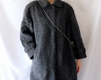 C&A Vintage Mohair Wool Black Long Oversized 90s Coat