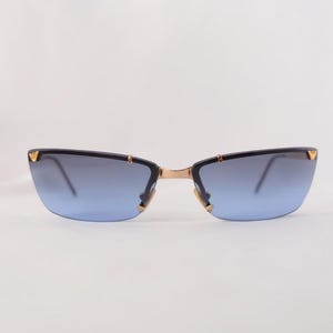 Authentic Emporio Armani 170-S  2000s Vintage Small Gold Y2K Sunglasses Women & Men Frames New Old Stock ( NOS ) Blue Lenses Made İn italy