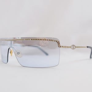 Y2K VALENTINO 5381 Shield Sunglasses | Vintage 2000s Blue Gradient Lens | Swarovski Crystal Details | Authentic Deadstock Luxury Eyewear