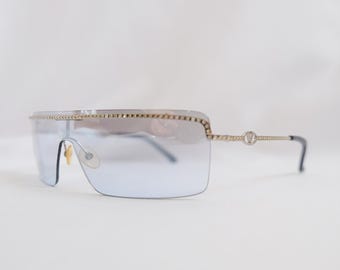 Y2K Valentino Shield Sunglasses: Blue Gradient Lens, Swarovski Crystals
