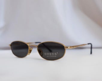 AUTHENTIC Vintage Guess Small Oval Sunglasses, Gold Metal Frame 90s Deadstock Sunglasses