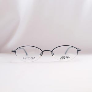 JEAN PAUL GAULTIER 55 0056 Authentic Vintage 90s Titanium Navy Blue Half Rim Eye Glasses Frame