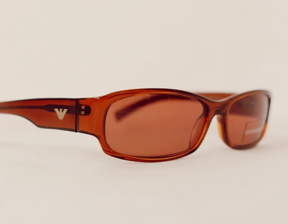 Vintage Emporio Armani Sunglasses: Brown Rectangle Shield  display picture 2