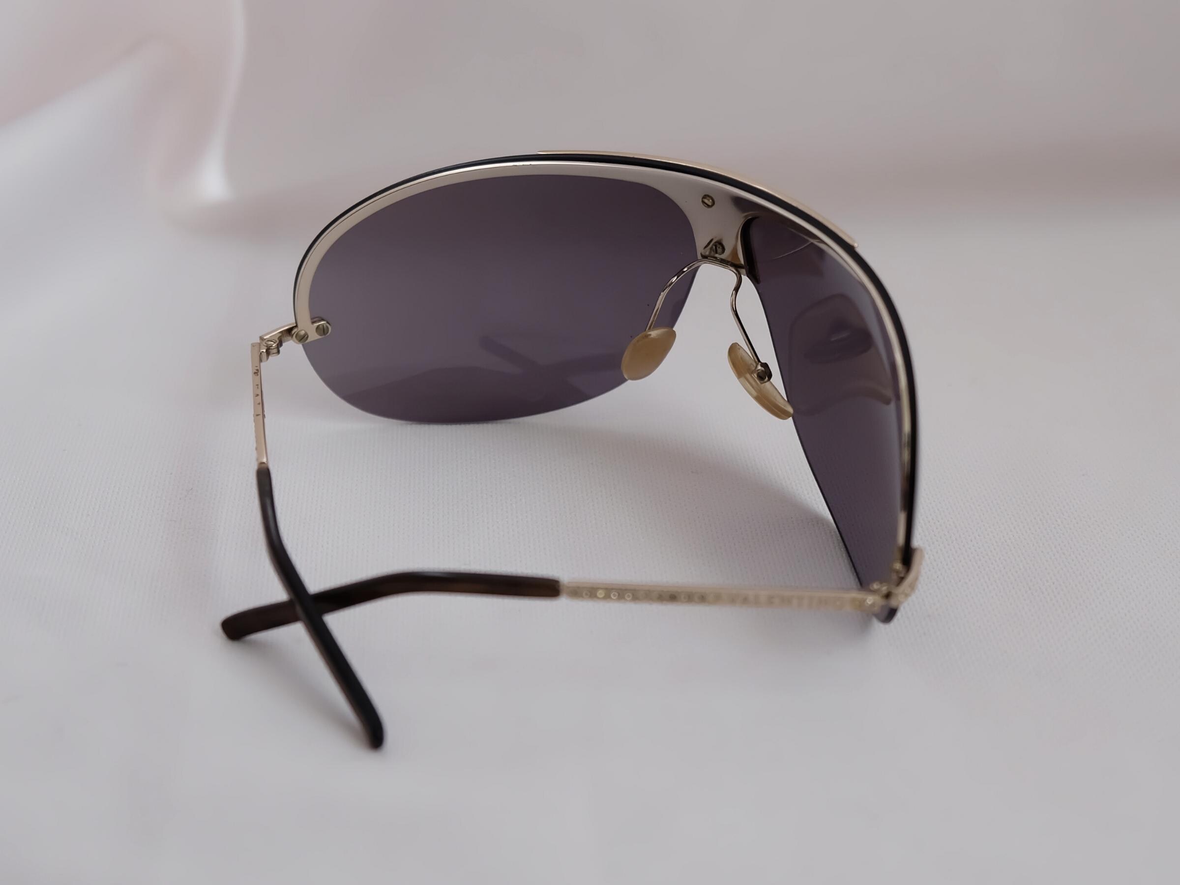 AUTH VALENTINO SWAROVSKI CRYSTAL EMBELLISHED LOGO SIDED OVERSIZED SUNGLASSES EUC VALENTINO Authentic Y2K Shield Sunglasses, Oversized  main image 2