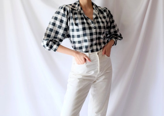 Vintage Checked Bishop Sleeve Button Up Eurofashi… - image 2