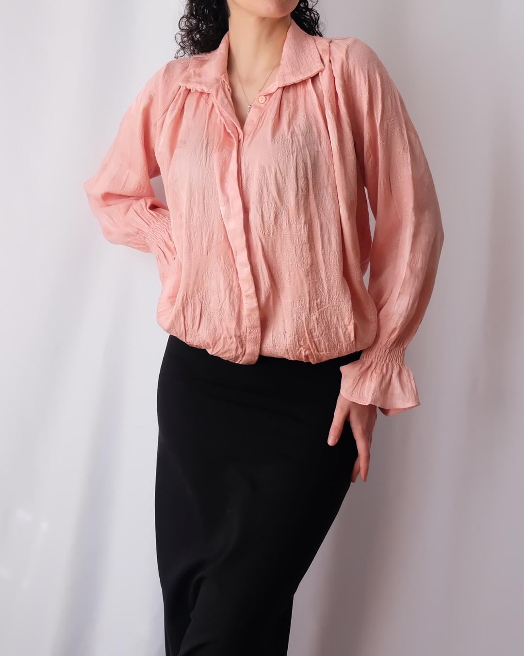 Haut Femme Rose à Paillettes Florales, Manches 3/4, Style Hippie Années 2000 - Taille S