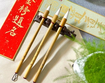 山羊毛書道筆：長い穂先、竹製ハンドル - Etsy 日本