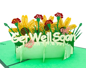 CA Society, Get Well Soon 3D Pop Up Greeting Cards, 3D Flower Greeting Cards, Thinking of You Cards, Take Care Cards