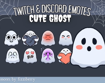 9 CUTE KAWAII GHOST for Twitch Discord Youtube Emotes Spooky Halloween Fall October Horror Cartoon Simple Scared Nerd Crying Holding Heart