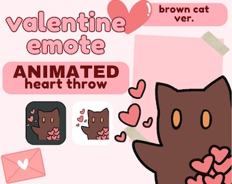 Brown Cat Valentines Day Heart Throw Animated Emote Twitch Discord Youtube Kick Holiday Love Cute