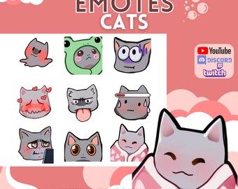 9 Cozy Gray Chibi Cat Kitten Emotes for Discord Twitch Youtube