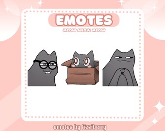 Cute Gray Cat Emote Set (3) for Twitch Discord Youtube Meme HMMM Nerd Cat In Box Emotes CHEAP