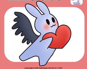 White Bunny Valentines Day Heart Flying Animated Emote Twitch Discord Youtube Holiday Love Cute