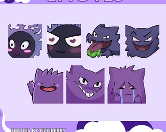 7 Gengar Evolution Pokemon Emote Pack for Twitch Discord Youtube Emotes (Ghastly/Haunter/Gengar) Set of 7 Cute Emotes