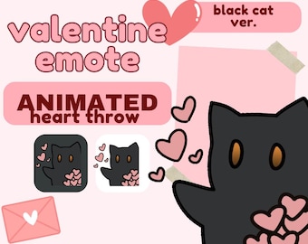 Gesto animado de lanzamiento de corazón de gato negro para el día de San Valentín Twitch Discord Youtube Kick Holiday Love Cute